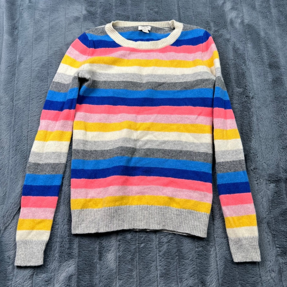 J.Crew Womens XXS Multi-Color Striped Crewneck Knit Sweater Rainbow Long Sleeve